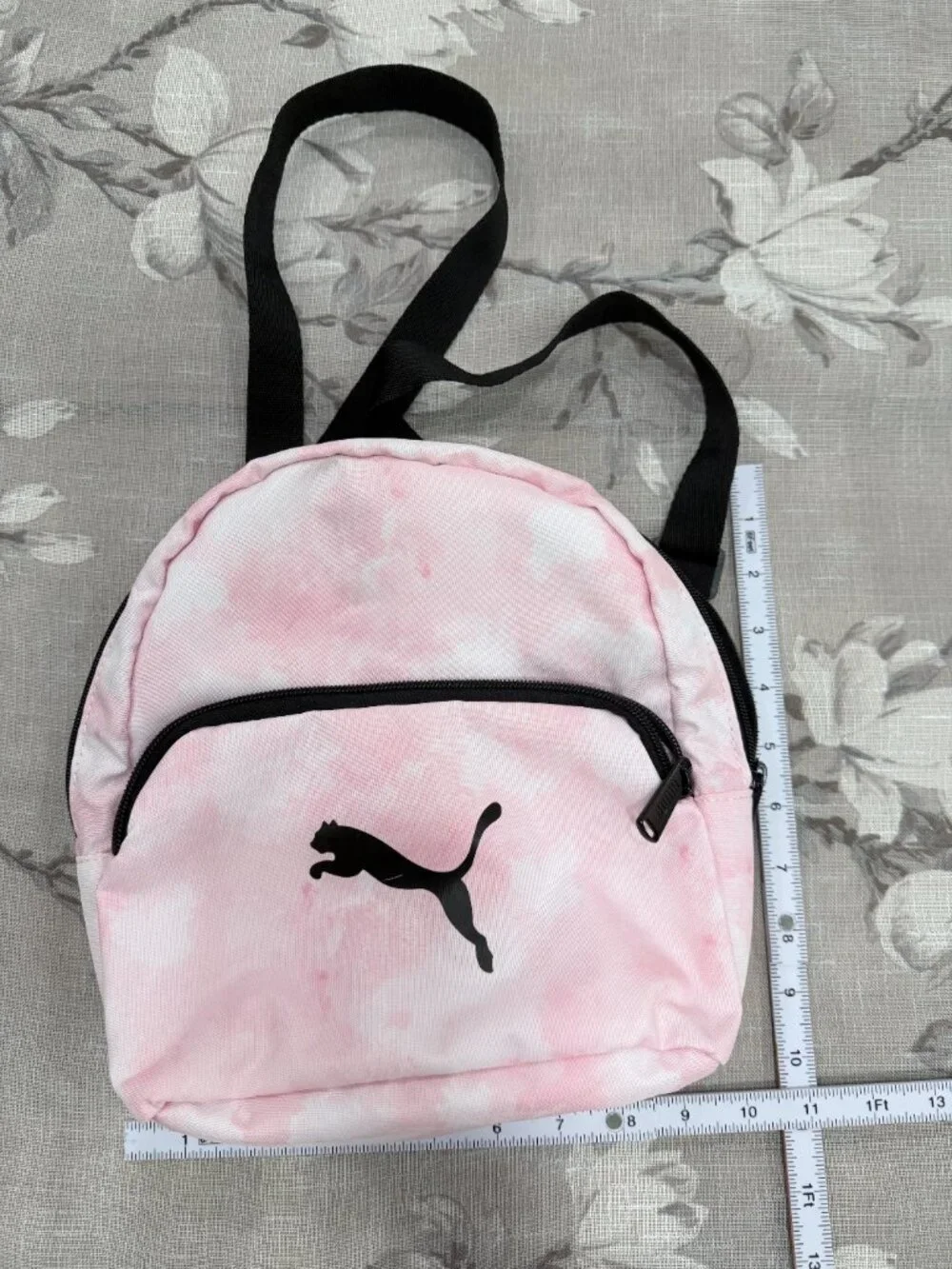 PUMA Mini Backpack Pink Tie Dye Cloud Print Black Logo Adjustable Straps